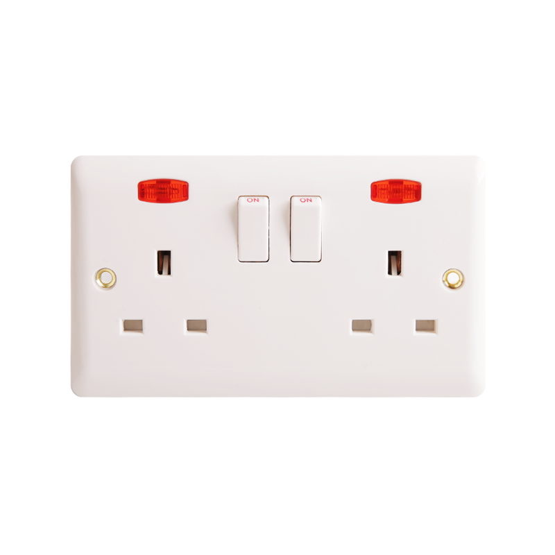 13A 2 gang Bakelite single pole switch socket dengan neon HK6213FN