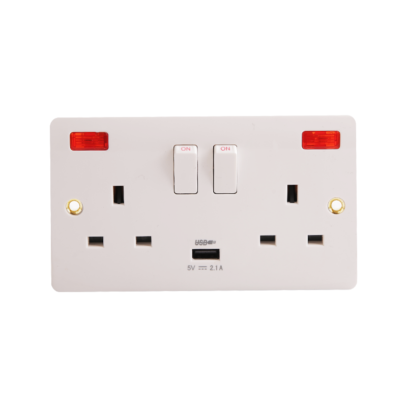 2 x 13A Bakelite Switched Socket dengan Neon & USB (2.1A) HK6213VN-UB