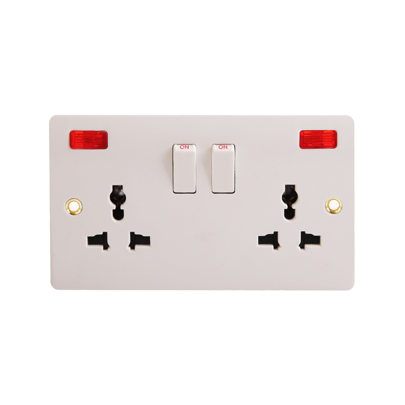 16A 2 Gang Single Pole Multi-Fungsi Bakelite Switched Socket dengan Neon HK6216VN-UN